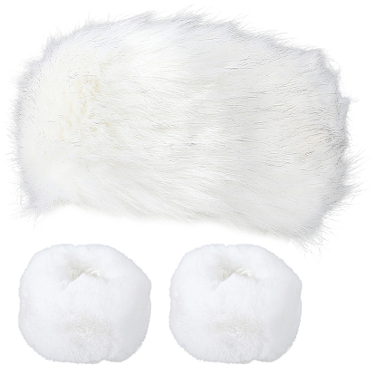 1 пара женских перчаток с манжетами и нарукавниками из искусственной кроличьей шерсти, и 1теплые повязки на голову из пряжи из искусственного меха, зимняя теплая плюшевая ветрозащитная куртка с напульсником