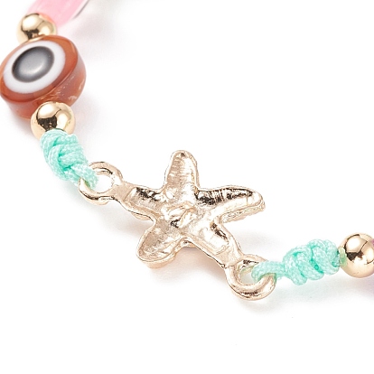 Bracelet de perles tressées en résine mauvais œil, bracelet à maillons étoile de mer en émail pour femme