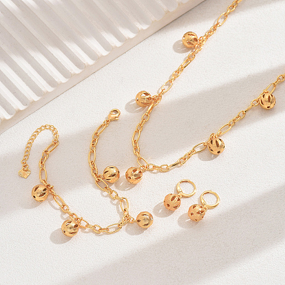 Винтажные латунные полые круглые браслеты, серьги и ожерелья наборы