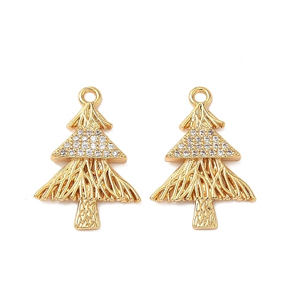 Латунные микропаве прозрачные подвески с фианитом, рождественская елка, без никеля 