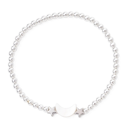 Браслеты из круглых бусин с гальваническим покрытием из немагнитного синтетического гематита, Женские украшения в виде латунных звезд и пресноводных ракушек в форме луны