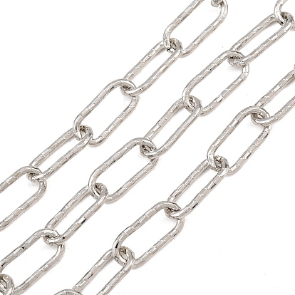 Hammered Brass Paperclip Chains, Unwelded, with Spool, Long-Lasting Plated, Rack Plating, Lead Free & Cadmium Free