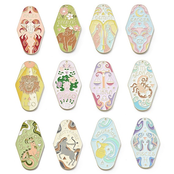 Большие подвески из сплава эмали с изображением двенадцати созвездий, золотые