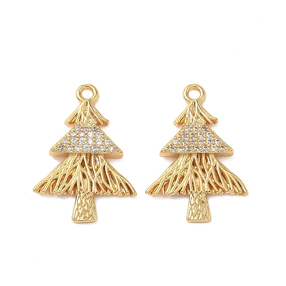 Латунные микропаве прозрачные подвески с фианитом, рождественская елка, без никеля 