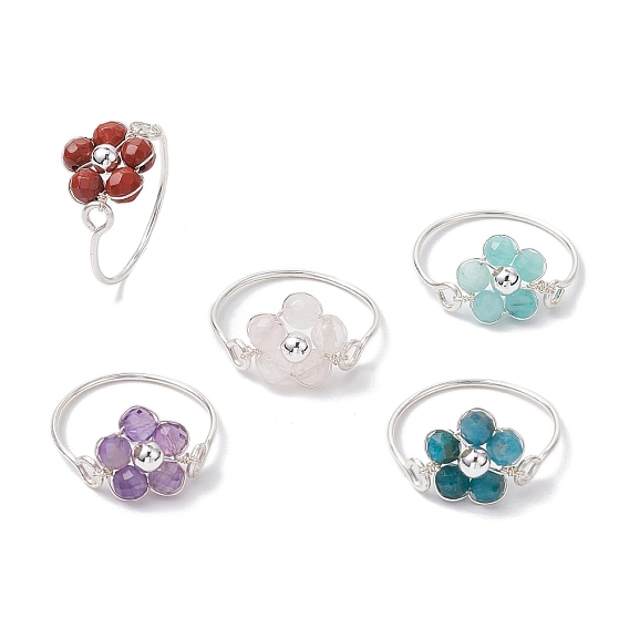 Кольца из натурального радужного лунного камня/аметиста/розового кварца/красной яшмы/апатита/амазонита, цветок, женское кольцо из медной проволоки
