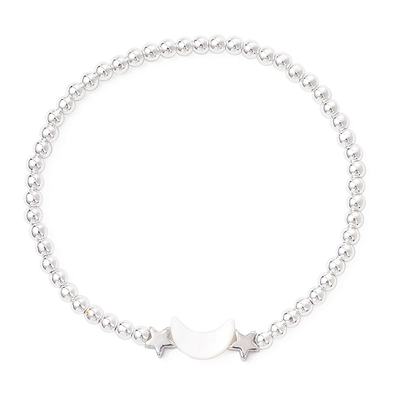 Браслеты из круглых бусин с гальваническим покрытием из немагнитного синтетического гематита, Женские украшения в виде латунных звезд и пресноводных ракушек в форме луны