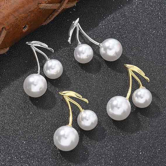 Серьги-гвоздики из латуни с вишнями, с ABS имитации жемчуга, без свинца и без кадмия, долговечный, стойки покрытие