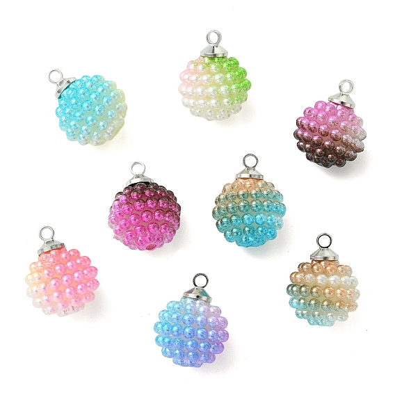 Имитация жемчуга акриловыми подвесками, круглые подвески, с латунными чашечками, жемчужными застежками, подвесками-булавками.