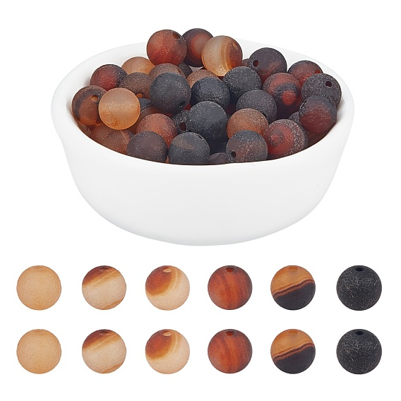 Natural Agate Beads Strands, Frosted, Dyed & Heated, Round