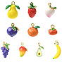 10 шт 10 стили подвески из сплава эмали, фруктовые прелести, разнообразные, золотые
