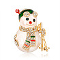 Christmas Snowman Enamel Pin with Rhinestone, Light Gold Alloy Brooch for Backpack Clothes