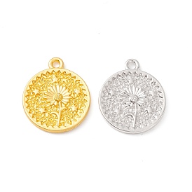 Alloy Pendant, Flat Round with Sunflower