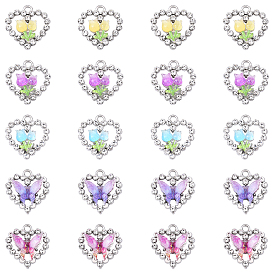20шт 5 стили платиновый сплав стеклянные подвески, cmолой, сердце с цветком и бабочкой