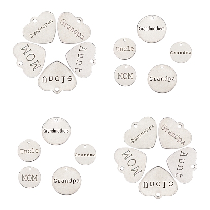 20Pcs 10 Styles Stainless Steel Pendants, with Words