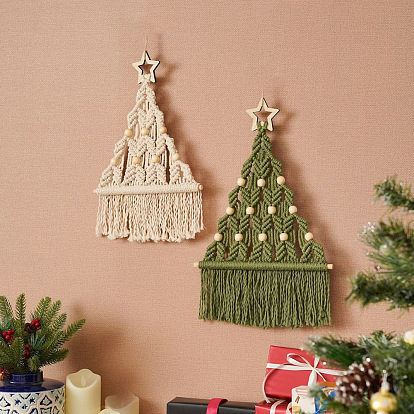 DIY Star Christmas Tree Tassel Pendant Decoration Macrame Kits, including Cotton Rope and Wooden Star