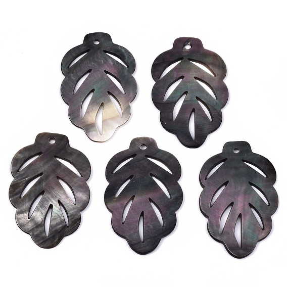 Natural Black Lip Shell Pendants, Leaf