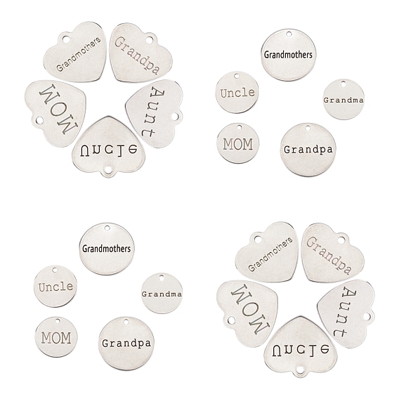 20Pcs 10 Styles Stainless Steel Pendants, with Words