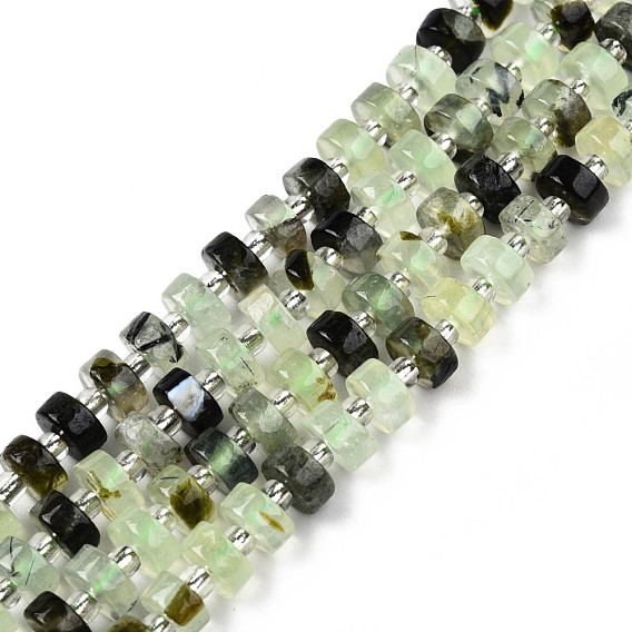 Natural Prehnite Beads Strands, with Seed Beads, Heishi Beads, Flat Round/Disc