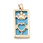 Synthetic Turquoise Pendants, Brass Pave Clear Cubic Zirconia Rectangle with Crown and Heart Bezeled Charms, Long-Lasting Plated, Cadmium Free & Lead Free, Rack Plating