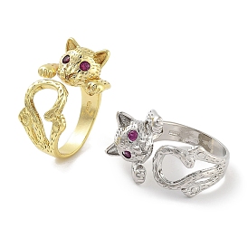 Cat Rack Plating Brass Micro Pave Cubic Zirconia Open Cuff Rings for Women, Long-Lasting Plated, Lead Free & Cadmium Free