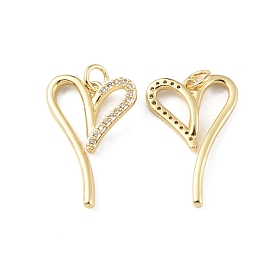 Rack Plating Brass Micro Pave Cubic Zirconia Pendants, Cadmium Free & Lead Free, Long-Lasting Plated, with Jump Ring, Asymmetrical Heart Charm