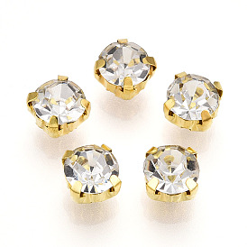 Glass Rhinestone Sew on Rhinestone, Multi-strand Links, Flat Round, with 201 Stainless Steel Prong Settings, Garments Accessories