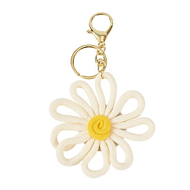 Брелок из полиэстера с цветком, с застежкой из сплава и железными кольцами, золотые