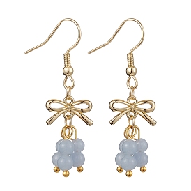 Natural Angelite Dangle Earring, with Alloy Links Connectors and 304 Stainless Steel Earring Hooks, Bowknot