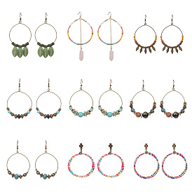 Bohemian Double Layer Circle Earrings with Colorful Wooden Beads