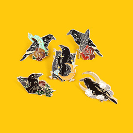 Cute Raven Gothic Bird Enamel Pin Metal Badge Clothing Accessory Glossy