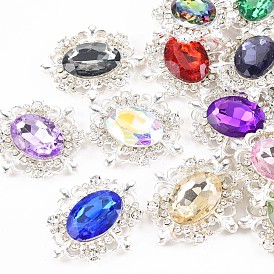 Cabochons de strass en cristal acrylique, avec des résultats en alliage argenté, sans cadmium et sans plomb, facette, dos plat, ovale
