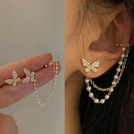 Butterfly Tassel Earrings - Long Fringe Ear Studs with Dual Wearing Styles.