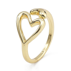 Rack Plating Brass Cuff Finger Rings for Women, Long-Lasting Plated, Heart