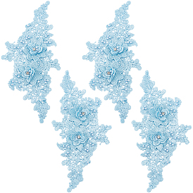 2 Пары полиэстеровых вышитых аксессуаров для костюмов, аппликация патч, швейные украшения, со стразами и искусственным жемчугом, цветок