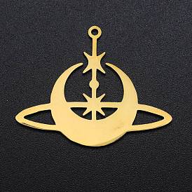 304 Stainless Steel Pendants, Laser Cut, Ion Plating(IP), Moon