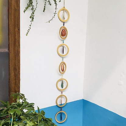 Irrégulière 7 chakra agate naturelle puces carillon à vent en bois pendentif décoration
