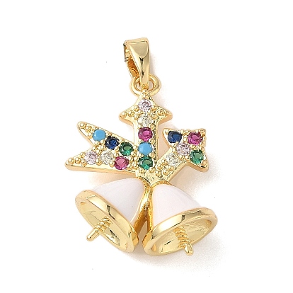 Рождественский латунный подвес с микропаве из кубических цирконий, с эмалью, Рождественский колокольчик