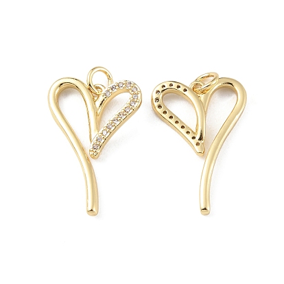 Rack Plating Brass Micro Pave Cubic Zirconia Pendants, Cadmium Free & Lead Free, Long-Lasting Plated, with Jump Ring, Asymmetrical Heart Charm