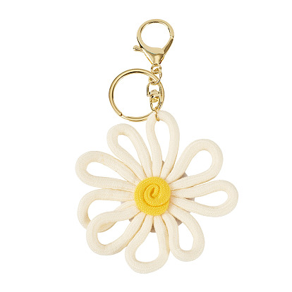 Брелок из полиэстера с цветком, с застежкой из сплава и железными кольцами, золотые