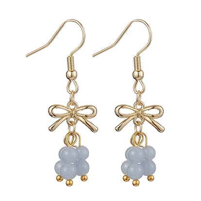 Natural Angelite Dangle Earring, with Alloy Links Connectors and 304 Stainless Steel Earring Hooks, Bowknot