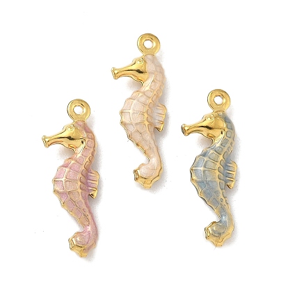 304 нержавеющей стальной эмали подвески, очарование морского конька, реальный 18 k позолоченный