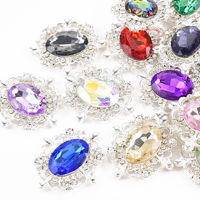 Cabochons de strass en cristal acrylique, avec des résultats en alliage argenté, sans cadmium et sans plomb, facette, dos plat, ovale