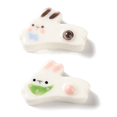 Perles en porcelaine manuelles, peint à la main, lapin