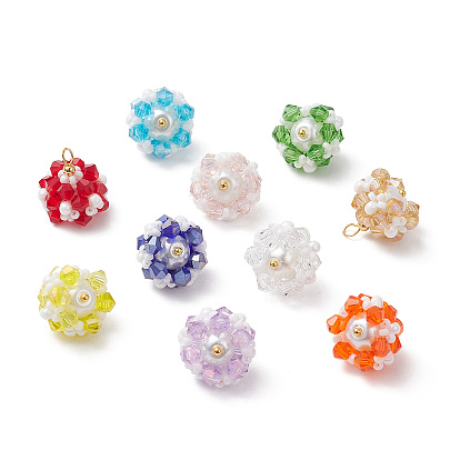 Стеклянные подвески, цветок, со стеклянными бусинами и латунной петлей, граненые