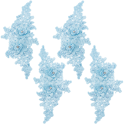 2 Пары полиэстеровых вышитых аксессуаров для костюмов, аппликация патч, швейные украшения, со стразами и искусственным жемчугом, цветок