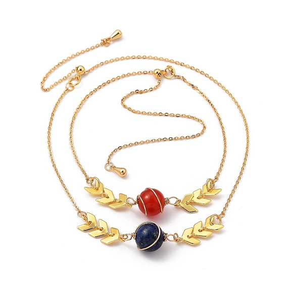 Adjustable Brass Slider Bracelets, with Natural Gemstone Beads and Cable Chains, Real 18K Gold Plated