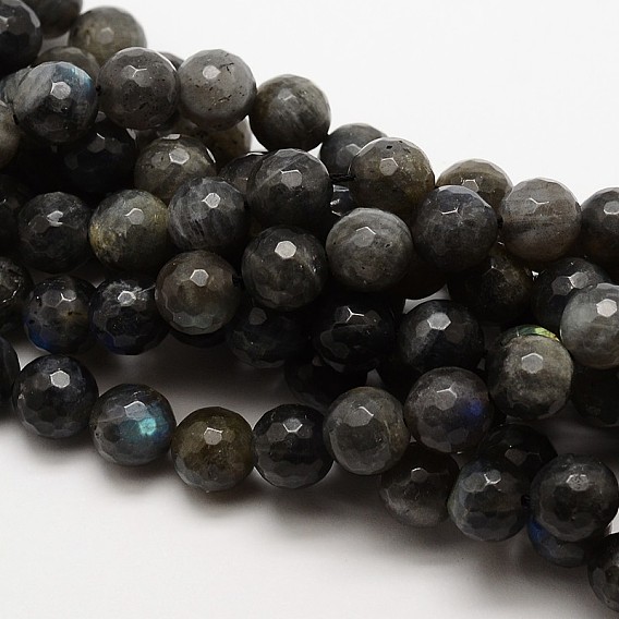 Natural Labradorite Round Bead Strands, Faceted, Grade AA