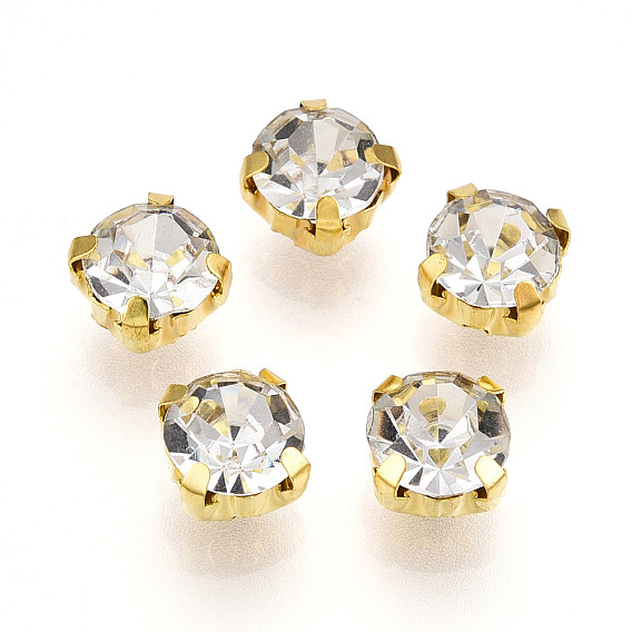 Glass Rhinestone Sew on Rhinestone, Multi-strand Links, Flat Round, with 201 Stainless Steel Prong Settings, Garments Accessories