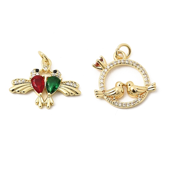 Латунный кулон с микропаве из циркония, любовь птицы, с эмалью, золотые