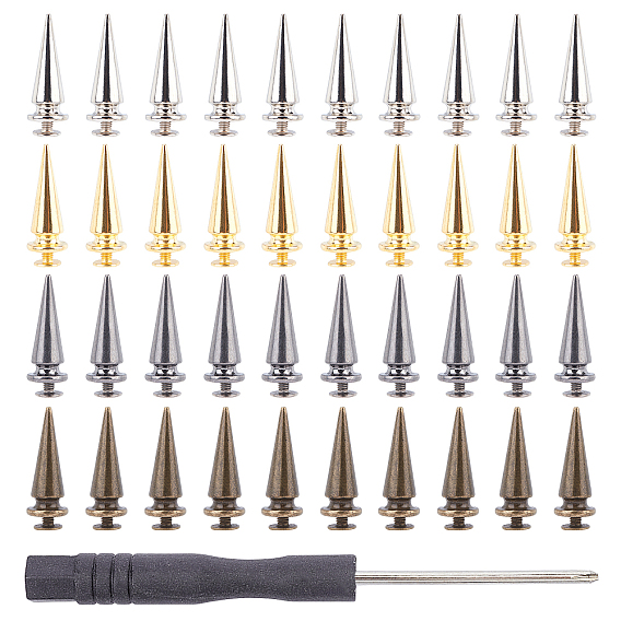 Alloy Spikes Screwback Studs, with Screw, Iron Screwdriver
